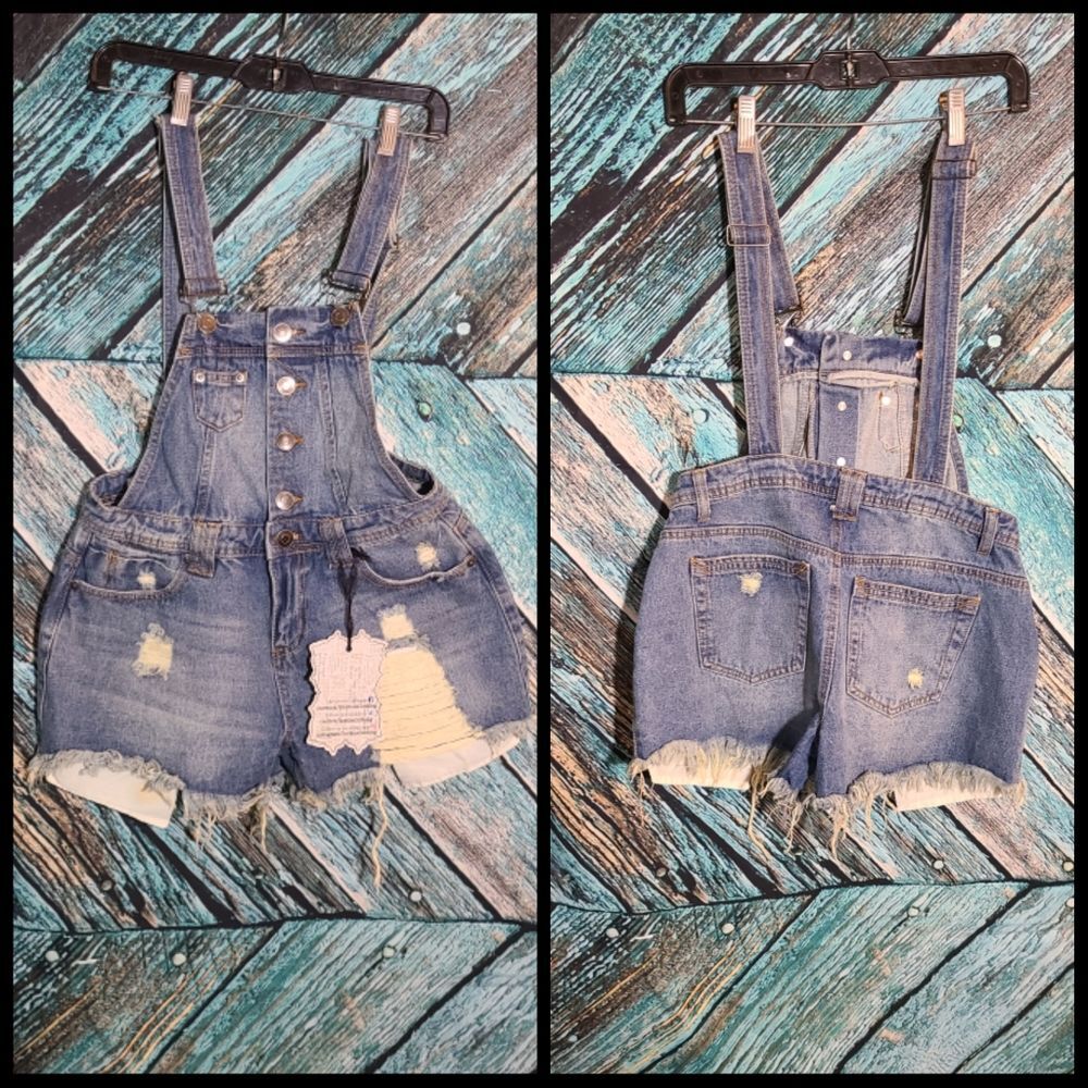 Hot Kiss Y2K / 90s‎ Revival Sz 0 Ava Sexy Cute Shorties Overall Shorts Shortalls